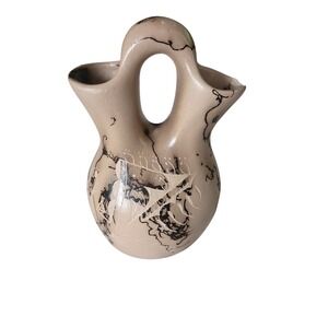 Signed "Tom Nav" Wedding Vase Nat. American Pottery Navajo Style Flaw Horse Hair